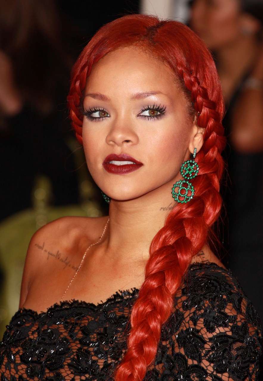 rihanna red hair french braid