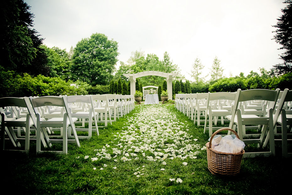 garden wedding ceremony flower petal aisle