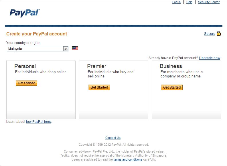 PayPal Sign Up 1