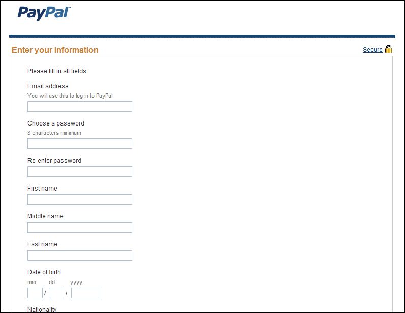 PayPal Sign Up 2