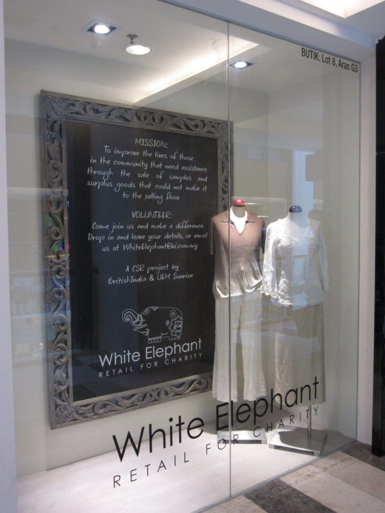 White Elephant Retail For Charity window display