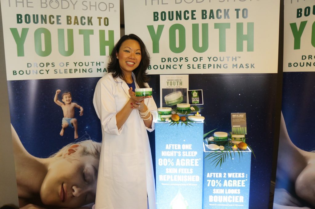 Dr Terry Loong with The Body Shop Drops of Youth Bouncy Sleeping Mask