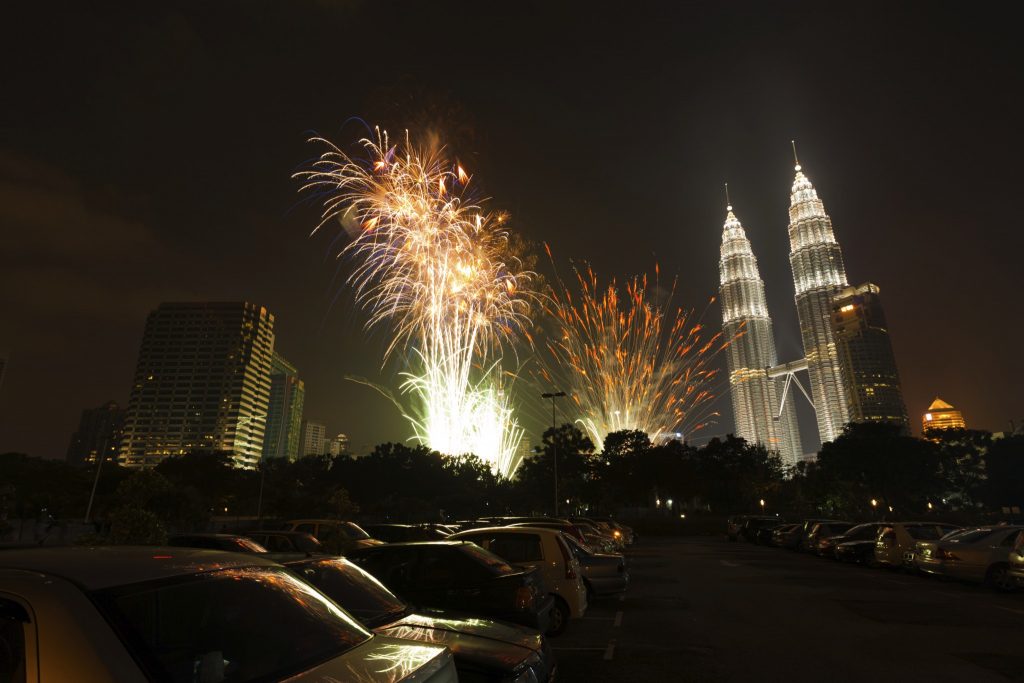 New Year Fireworks Petronas Towers Kuala Lumpur