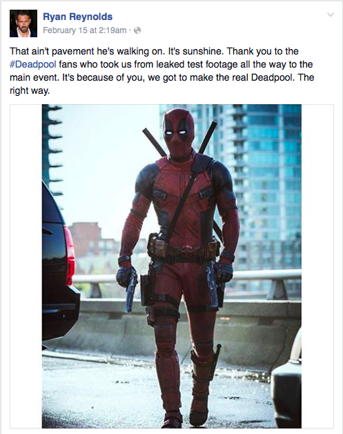 Photo: Ryan Reynolds Official Facebook 