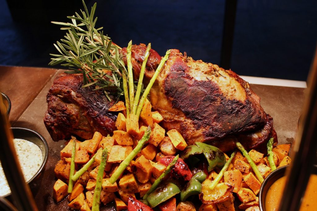 Carving Station - Slow Roasted Bone in Lamb Leg with Mint Aioli, Dijon Mustard, Rosemary Jus and Sweet Potatoes