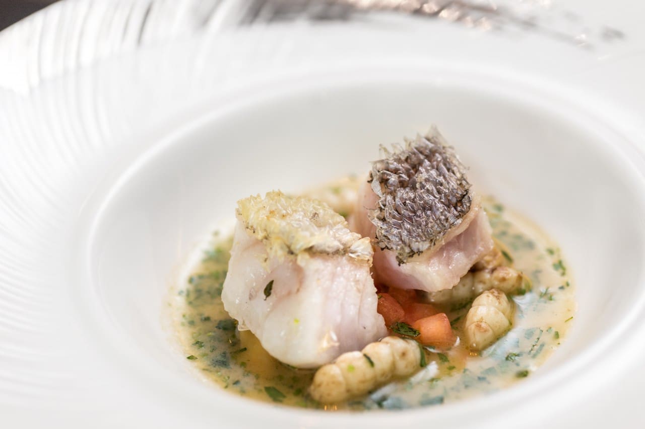 Crispy Scale Blue Cod Fillet with Clam and Herb Fondue